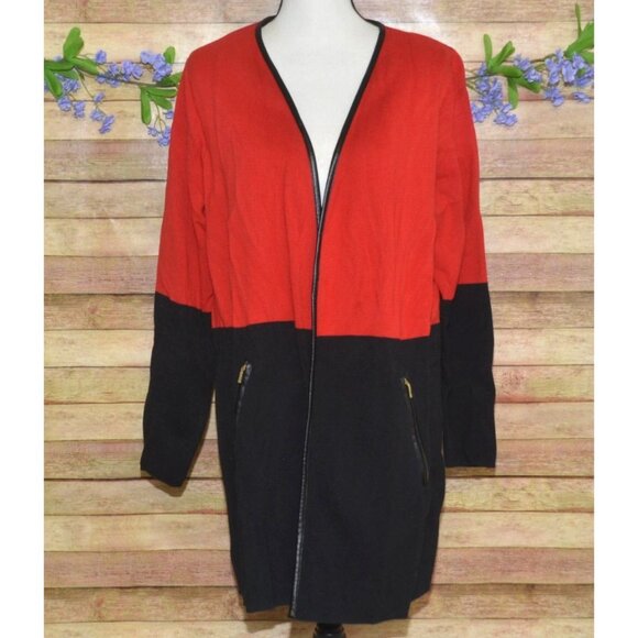 Charter Club Ladies Red Black Open Long Line Cardigan Sweater Size 0X Pockets - Picture 3 of 10